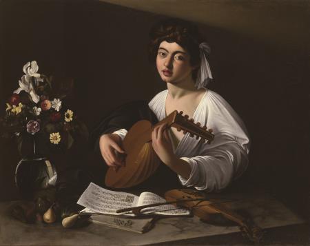 Questo quadro l ha dipinto Caravaggio e si chiama Il suonatore di liuto.
