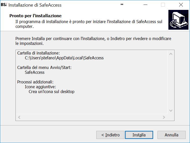 Normalmente l installazione di Safe Access permette di impostare due icone sul desktop: una per lanciare Safe Access, l altra per accedere comodamente alla