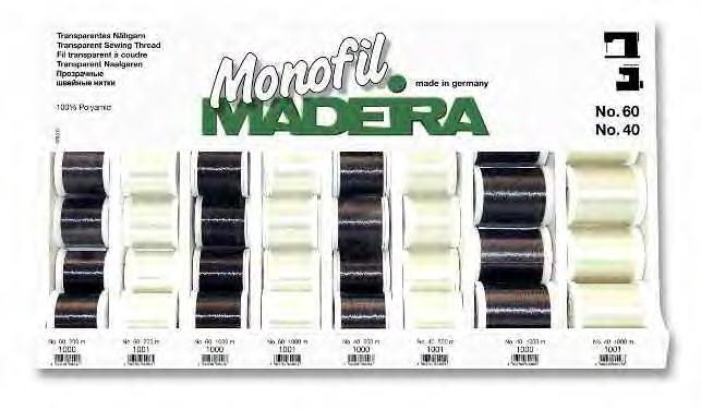 Filato trasparente MONOFIL Cod. Tipo filato Colori Metri per Pezzi per titolo confezione scatola MONOFIL 100% Poliammide 9760 No.