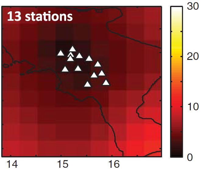 Studio di risoluzione Mappe di risoluzione con un diverso numero di stazioni Strike /dip /rak e Depth (km) Mw N stations