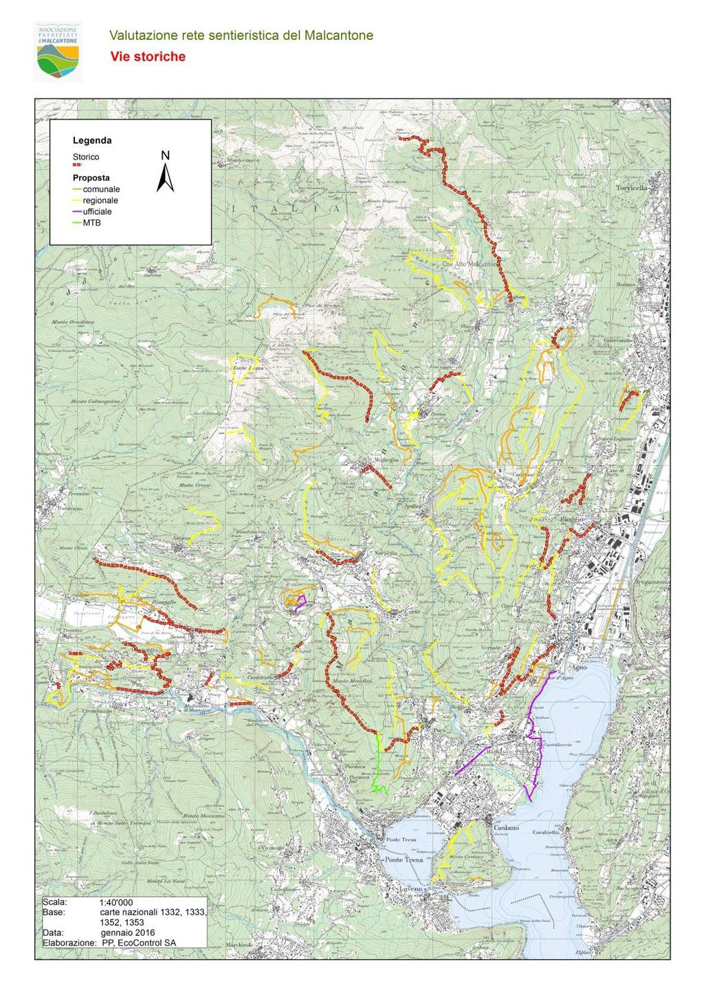 Della rete auspicata i tracciati storici sono ca. 29 km su 128 km totali, ossia ca. il 22%.