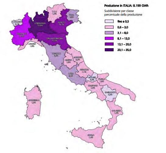 Distribuzione regionale della produzione di biogas, 2014 (Fonte GSE, dicembre 2015) 33.0% 12.4% 14.1% 15.