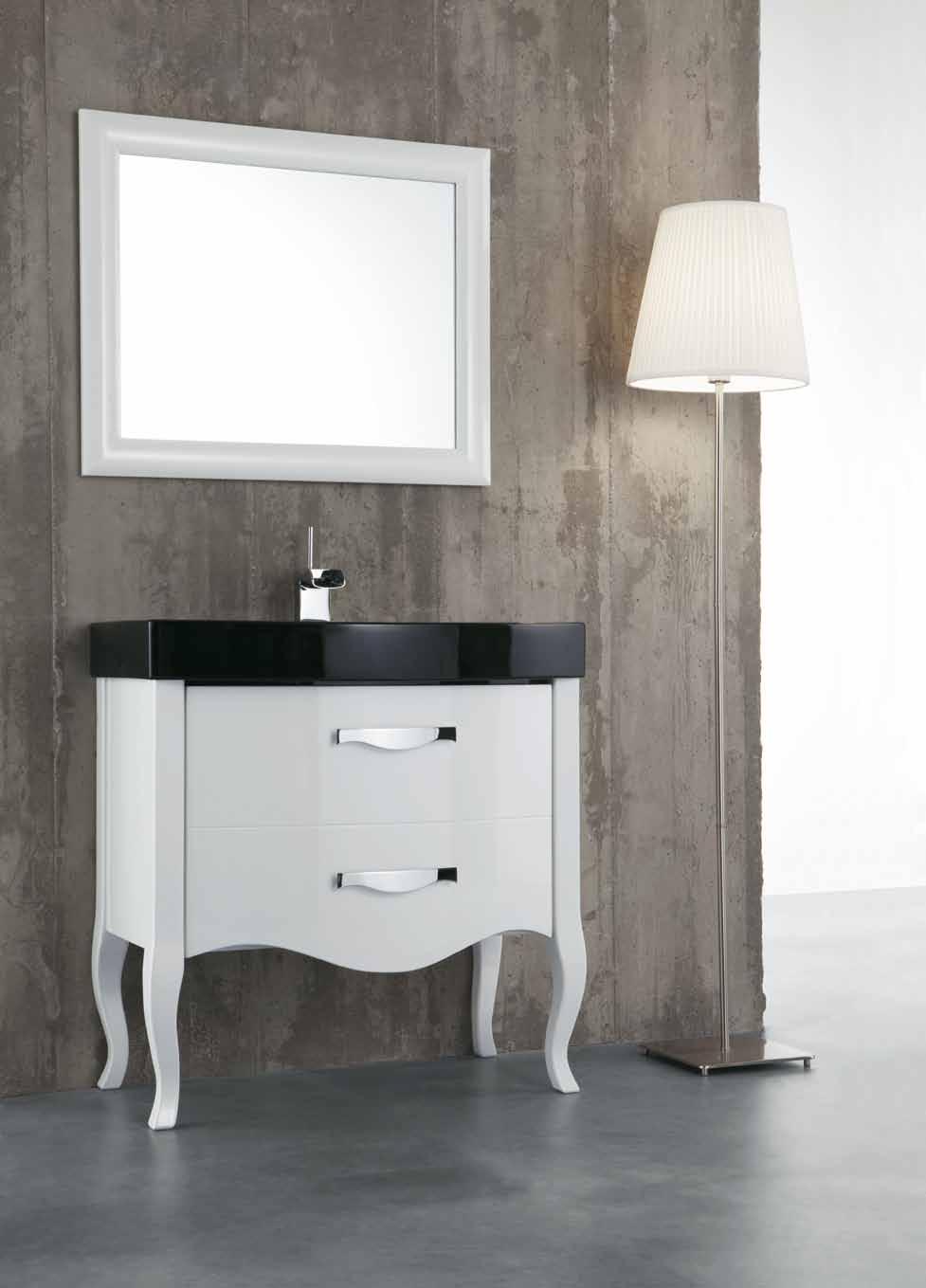 Mobile Zeus a terra con lavabo in ceramica nera Dimensioni: cm 80x50 h84 Finitura: Bianco Lucido Maniglia: Zeus Cromo Zeus