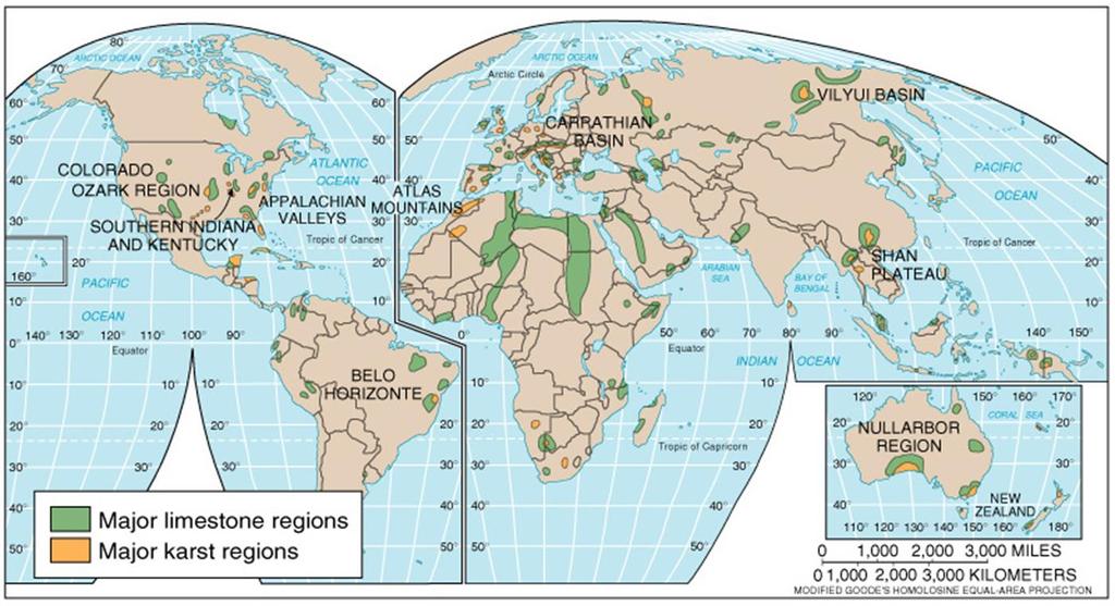 Principali aree carsiche nel mondo