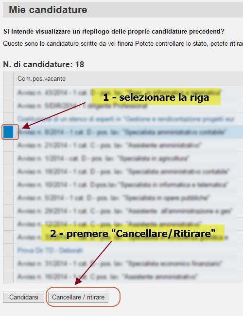 si accede ad una pagina contenente la lista delle proprie candidature con relativo status e data di inoltro.