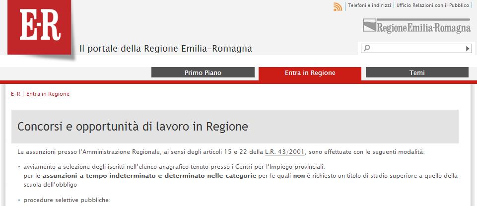 Figura 1 Accesso internet alle opportunità di lavoro in Regione Scorrendo in basso, nella sezione delle procedure selettive di mobilità esterna si potrà selezionare una delle procedure aperte.