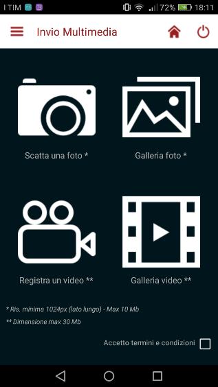 11 Invio multimedia Questa funzionalità offre la possibilità agli utenti abilitati di inviare foto e video personali direttamente su uno spazio dedicato alla raccolta di