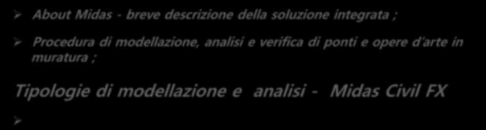 Indice ARGOMENTI About Midas - breve descrizione della soluzione integrata ; Procedura di modellazione, analisi