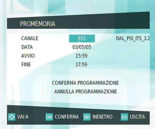 5.5 Creazione di eventi temporizzati 31 Impostare l opzione Tempo spegnimento sull ora desiderata utilizzando i tasti numerici.