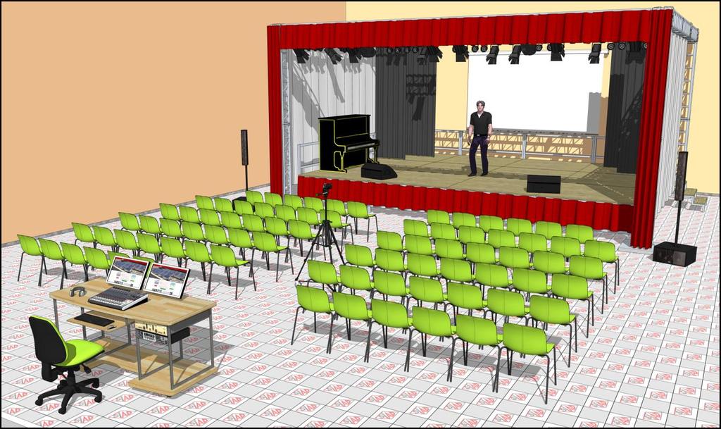 SALA TEATRO PER COREUTICI E MUSICALI OBIETTIVI E FINALITÀ DELLA SOLUZIONE Spazio scenico per il settore coreutico: realizzare un spazio di pubblica esibizione di qualità, flessibile e