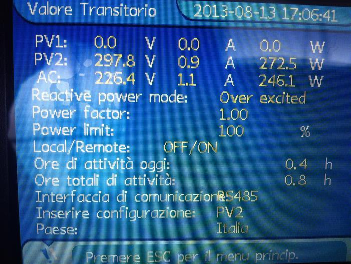 Modalità di funzionamento Verificare sull inverter nella sezione Esc / Valori istantanei che i parametri Local/Remote siano