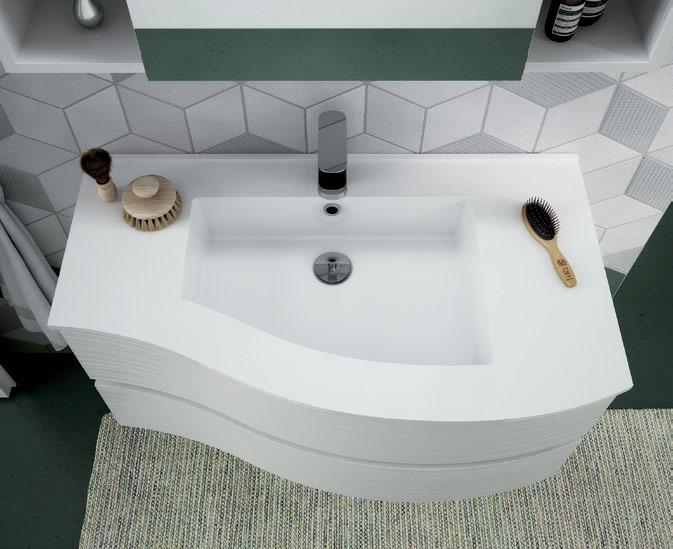 Flex 2 cassetti curvi; Specchiera: Specchio contenitore City con lampada a led; Lavabo: Top lavabo in resina