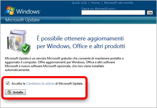 Passaggio 4 Microsoft Update è un servizio online che consente di aggiornare Windows, i programmi Office e altri programmi Microsoft da un unico sito web.