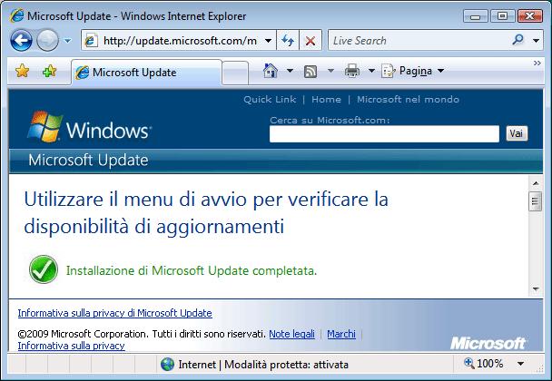 Passaggio 6 Microsoft Update è stato installatto correttamente.