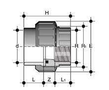 KIFC Adattatore di passaggio estremità df a bicchiere per incollaggio, dm maschio per incollaggio, estremità R maschio filettata BSP dm x df x R PN K L 1 Lf Lm Z g Codice 20 x 16 x 3/8 16 22 11,4 14