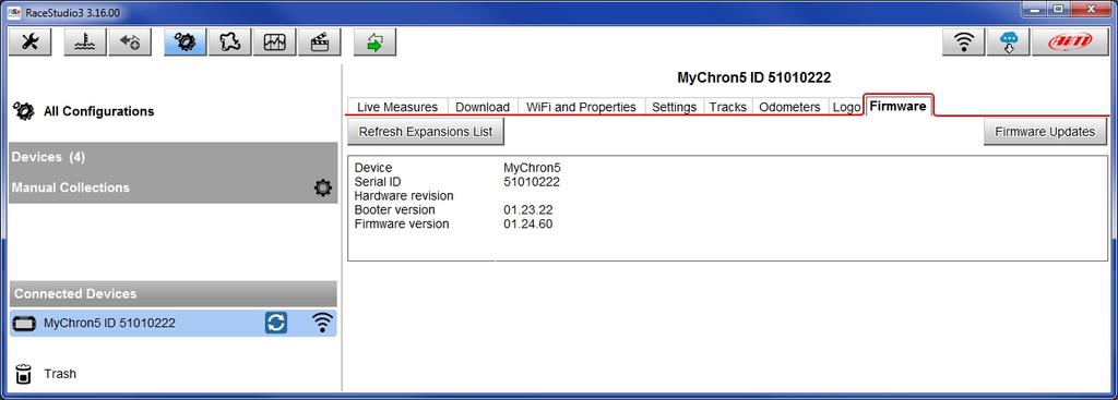 3 Aggiornamento firmware Entrando nel layer Firmware puoi avere informazioni su tuo dispositivo: ID, versione del firmware, booter e revisione dell hardware (se esistente).