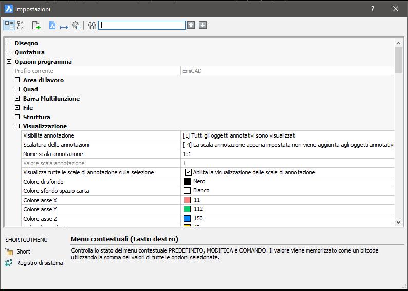 COLORE DELL AREA DI DISEGNO (SFONDO NERO) PROCEDURA Dal menu in alto di BricsCAD andare in Impostazioni Impostazioni Nella finestra