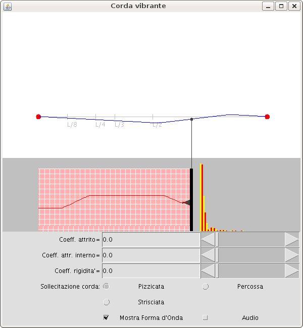 Concludo mostrandovi una simulazione di corda vibrante, scritta in java, che permette di osservare il moto della corda pizzicata con un modello leggermente più