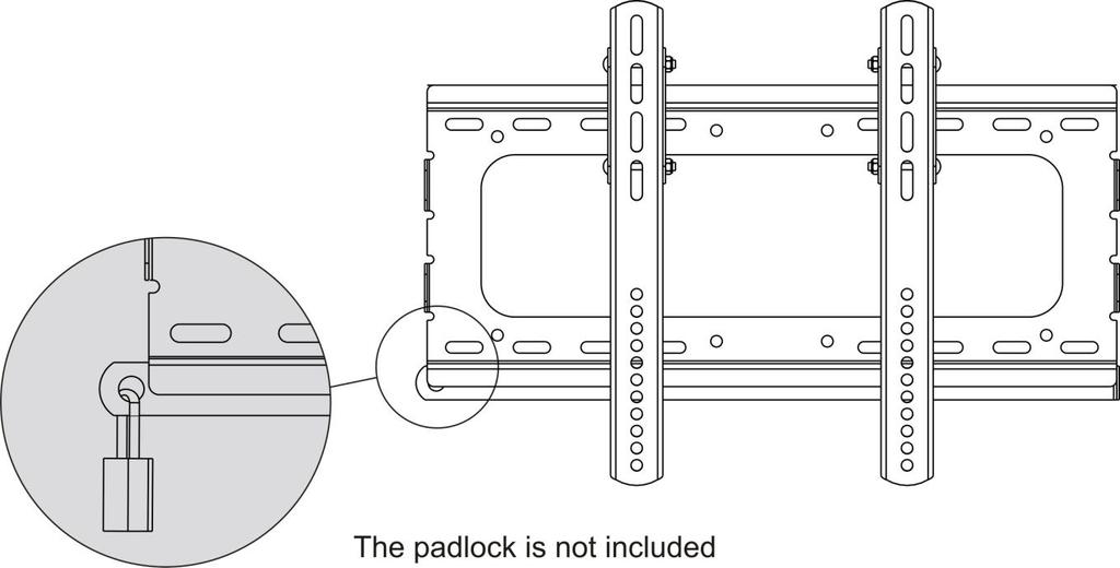 Blocco dei binari della TV Inserire la barra di sicurezza (C) per mettere in stato di sicurezza i binari. Servirsi di un lucchetto per fissare lo schermo della TV in posizione.