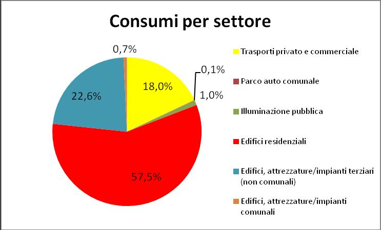 Per fotografare al meglio la situazione relativa ai consumi e alle emissioni di Castel di Sangro nel 2005, nel seguito sono riportati grafici a torta espressivi del peso di ogni settore in modo da