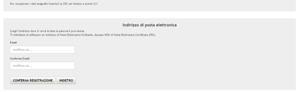 Si ricorda che è necessario inserire nel campo E-mail una e-mail di tipo ordinario e NON un indirizzo PEC (Posta elettronica certificata).