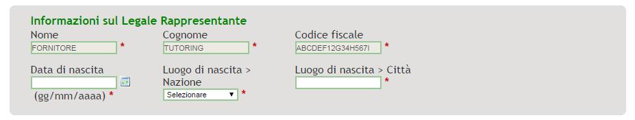 Figura 6 In questa sezione (Figura 6), se precedentemente inseriti nel form di registrazione IDPC, alcuni dati risulteranno già