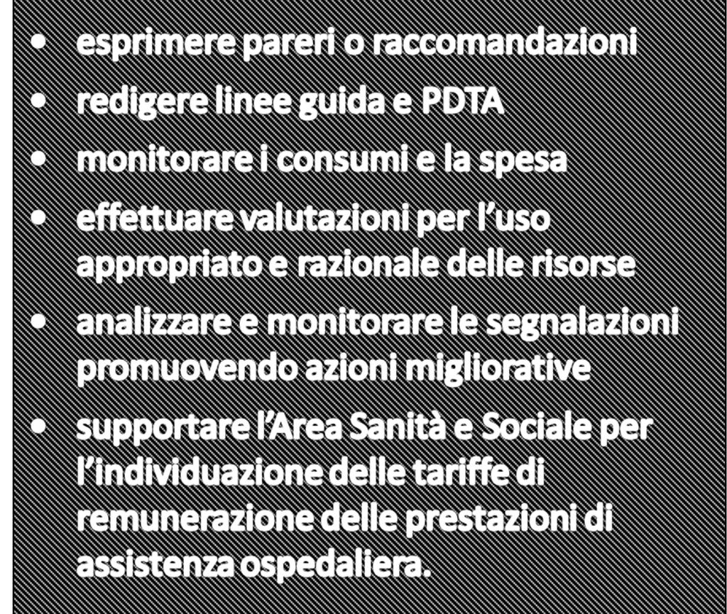 Strumenti di Governance Farmaci CTRF Dispositivi Medici CTRDM esprimere pareri o raccomandazioni redigere linee guida e PDTA monitorare l appropriatezza, la sicurezza e la spesa individuare e