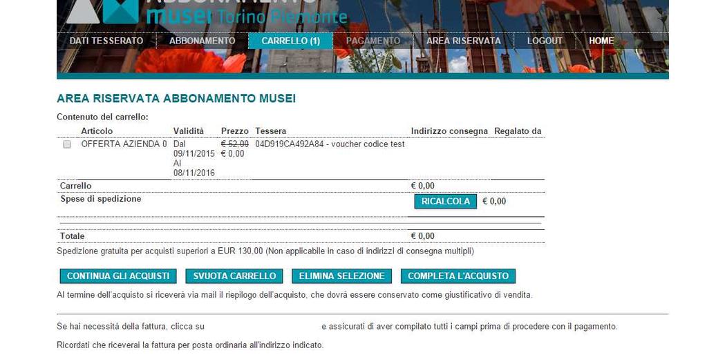 Dopo aver cliccato su attiva promozione, dovrà attendere la conferma del corretto inserimento: voucher valido Il sistema visualizzerà la tarriffa da pagare.