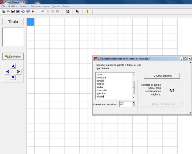 CREARE UN CRUCIVERBA CON JCROSS Aprire il prograa e selezionare dal enu gestione schea generatore