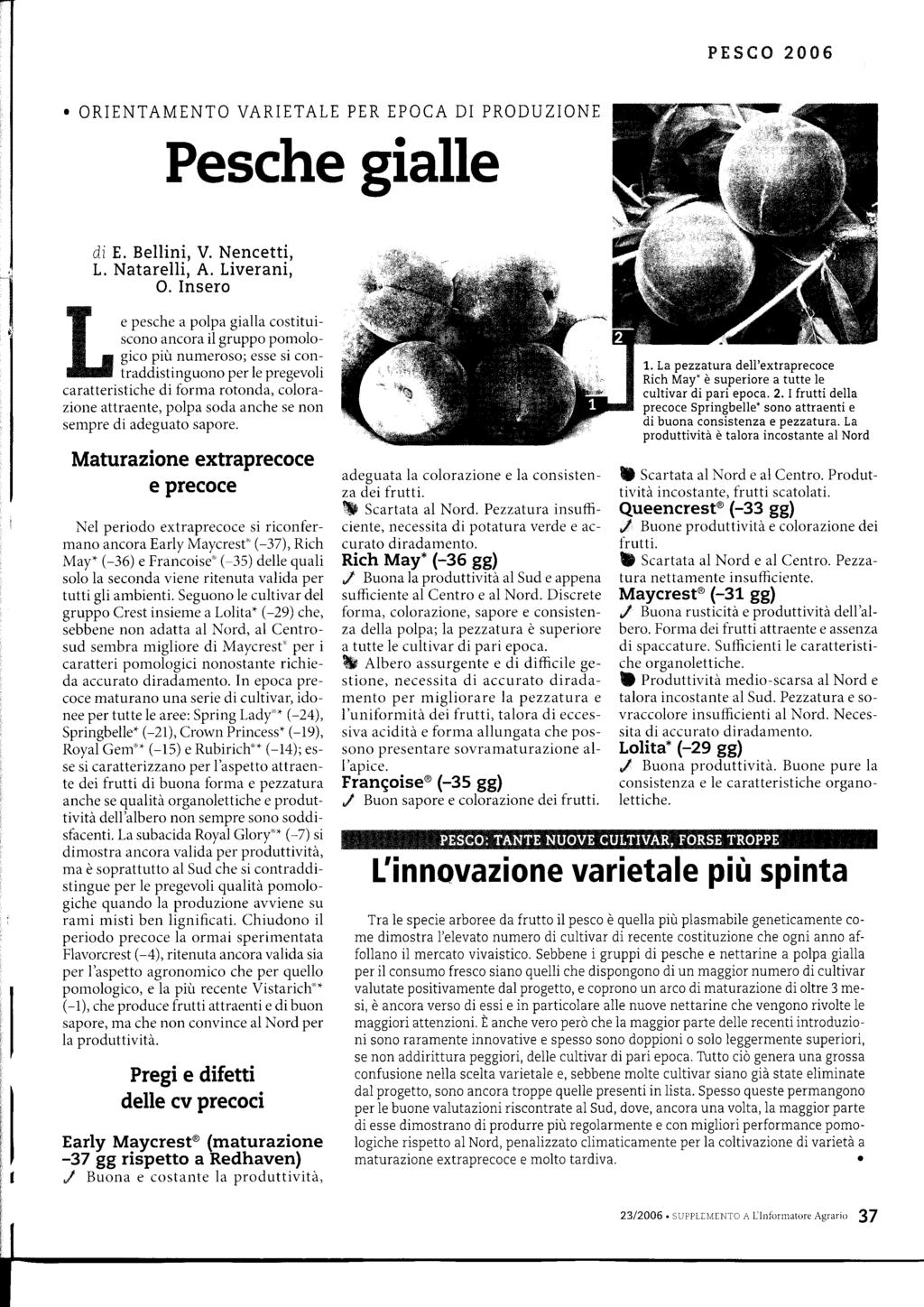 PXSCO 2006. ORIENTAMENTO VARIETALE PER EPOCA DI PRODUZIONE Pesche gialle di E. Bellini, V. Nencetti, L. Natarelli, A. Liverani, O.