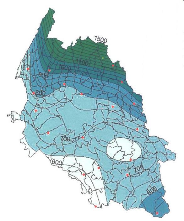 L immagine seguente rappresenta la mappa delle precipitazioni medie nella provincia di Verona nel periodo 1961-2000 espresse in mm di pioggia nelle 24 ore.
