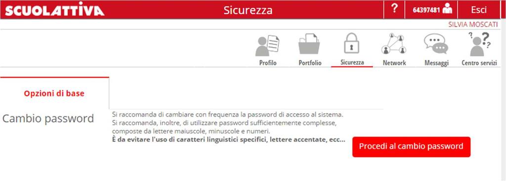 - Sicurezza (qui si può personalizzare la