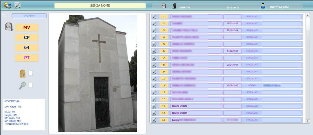 Ades consente di gestire un censimento fotografico del cimitero: ad esempio