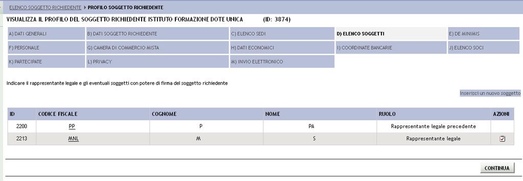 Cliccando su Inserisci un nuovo soggetto è possibile inserire il nuovo Rappresentante legale.