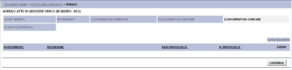 Figura 45 Documenti da caricare Cliccare su Carica documento, evidenziato nella precedente