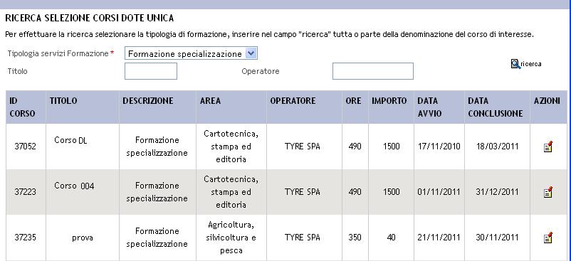 cliccare l icona per visualizzare l elenco dei corsi disponibili.