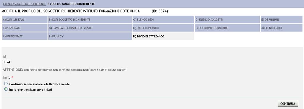 13) Sezione M) INVIO ELETRONICO.