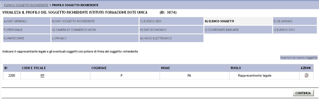 Figura 27 Sezione D) ELENCO SOGGETTI e cliccare sull icona cambia rappresentante legale apre: e