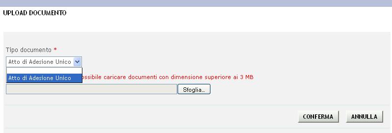 Selezionare quindi il tipo di documento, scegliere dal pc (tramite il comando Sfoglia ) il