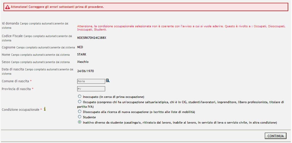 Figura 53 Nuova domanda Inattivo diverso da studente 2) Sezione B) RESIDENZA.