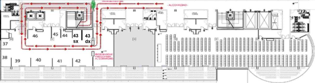 Secondo Piano Sala Convegni e Spazio espositivo Primo Piano Piano terra Sala della Regione Stand cliente 1-18 mq Fit Impianti 1 2dx - 18 mq Sandrini Serrande 2sx - 18 mq Knauf 3-18 mq Coes Company