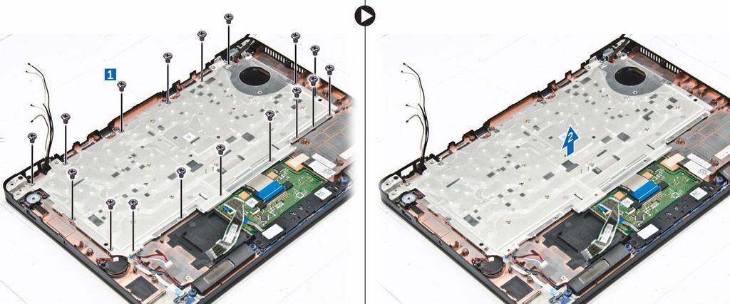 Sollevare il gruppo della tastiera dal computer [2]. Rimozione della tastiera dal relativo alloggiamento 1.