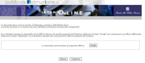 Il sistema guida l ATA nella scelta dell ufficio destinatario, visualizzando l elenco di tutti gli istituti sede di segreteria e l Ufficio scolastico provinciale competente alla valutazione della