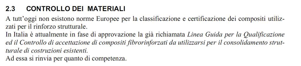 RIFERIMENTI NORMATIVI: QUALIFICAZIONE E CONTROLLO DI ACCETTAZIONE FRP CNR-DT 200 R1/2013 Linea Guida per la identificazione, la qualificazione ed il controllo di accettazione di compositi