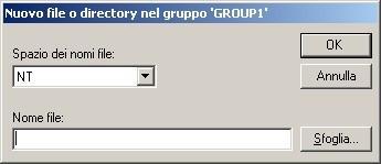 Configurazione dell'agente Aggiunta di un nuovo file La finestra di dialogo Nuovo file o directory contiene i campi elencati di seguito: Spazio dei nomi file Definisce lo spazio dei nomi per il nome