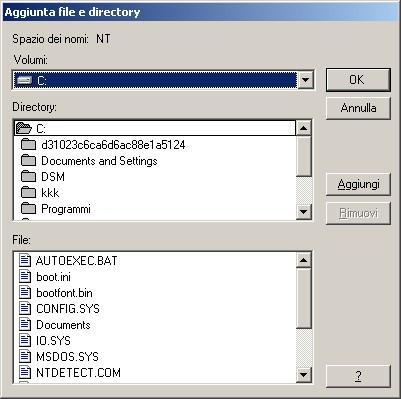 Configurazione dell'agente Aggiunta di file e directory Utilizzando la finestra di dialogo Aggiunta file e directory, è possibile aggiungere o rimuovere file o directory eseguendo la ricerca nei