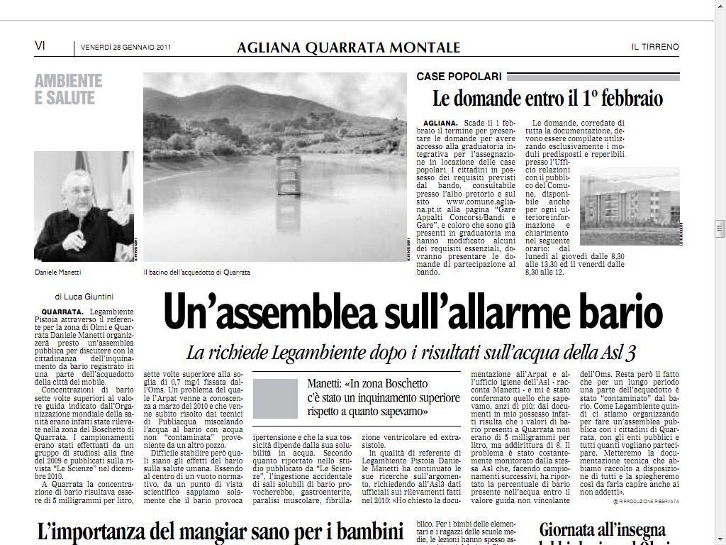 Orvieto "Siamo in attesa di ulteriori dati della Arpa di Perugia - ha detto - per avere la tranquillità che i dati di alluminio contenuti nell'acqua possano tornare sotto controllo.