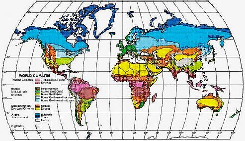 Nella rappresentate categorie climatiche a livello mondiale; simili categorizzazioni possono essere elaborate anche a scale differenti, ad esempio maggiori, le quali possano fornire informazioni con