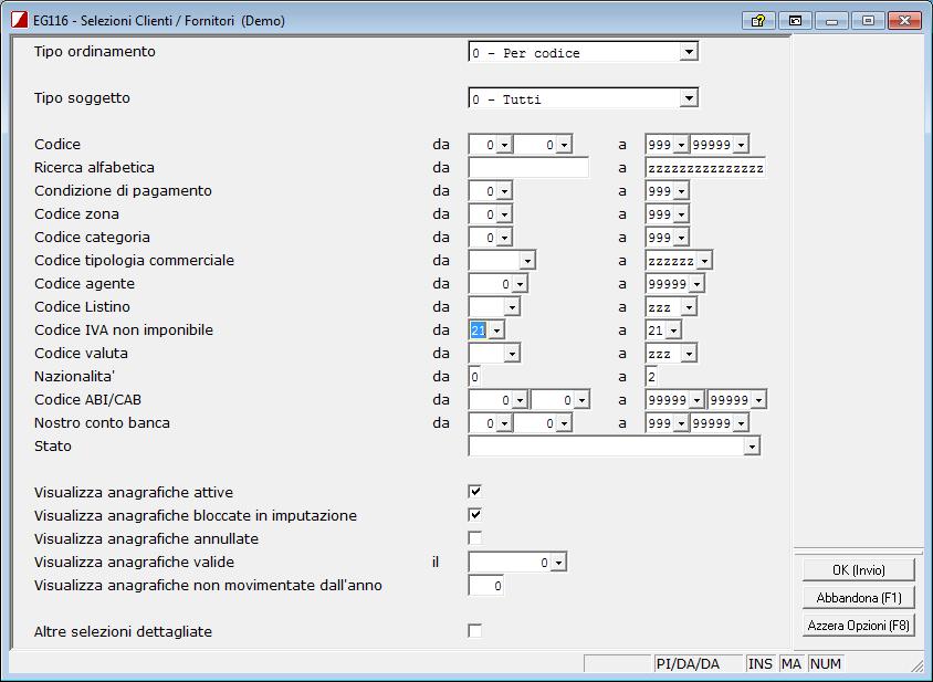 MODIFICA AUTOMATICA DEL CODICE IVA SUI CLIENTI/FORNITORI *** ATTENZIONE: Sullanagrafica cliente/fornitore il campo in questione Ł Codice IVA non imponibile o agevolato.