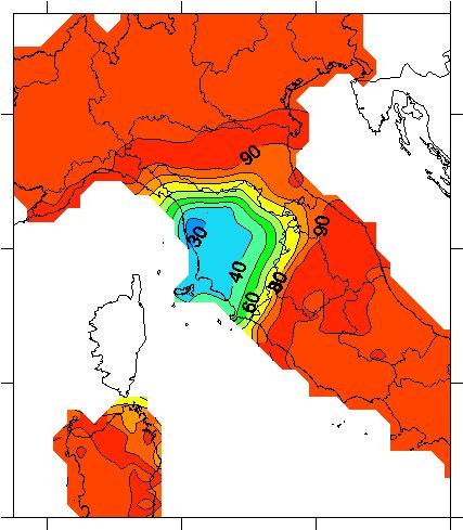 Contributi esterni alle concentrazioni medie annue del pm10 in Toscana (modello